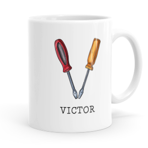 personalised builders tools letter v mug