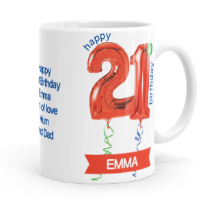personalised happy 21st birthday red balloon mug
