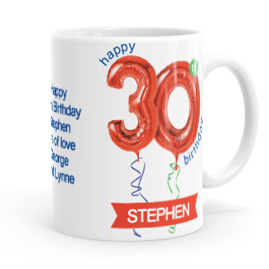 personalised happy 30th birthday red balloon mug
