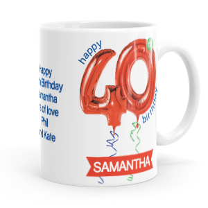 personalised happy 40th birthday red balloon mug