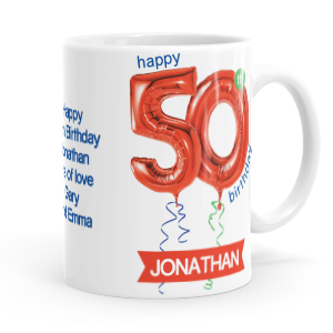 personalised happy 50th birthday red balloon mug