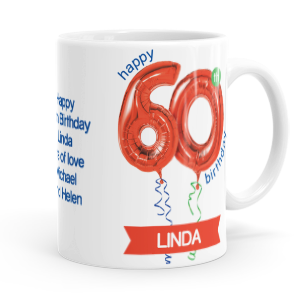 personalised happy 60th birthday red balloon mug
