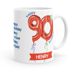 personalised happy 90th birthday red balloon mug