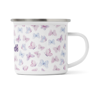 personalised butterflies enamel mug