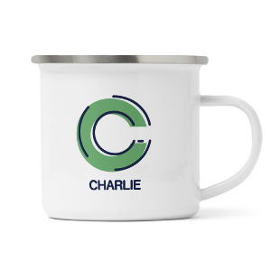 personalised outline initial letter c enamel mug
