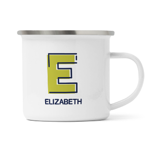 personalised outline initial letter e enamel mug