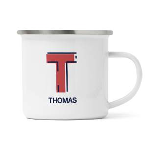 personalised outline initial letter t enamel mug