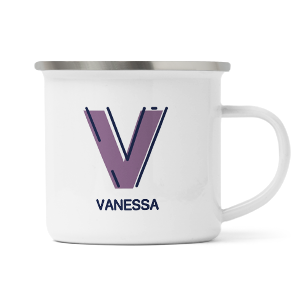 personalised outline initial letter v enamel mug