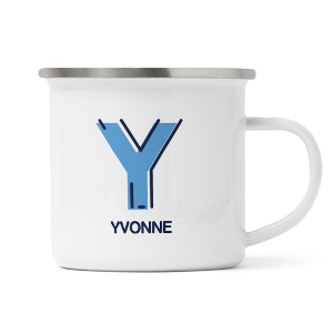 personalised outline initial letter y enamel mug