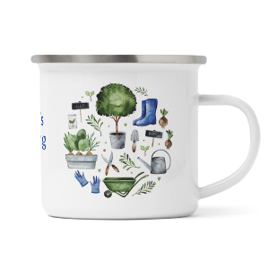 personalised gardening icons enamel mug