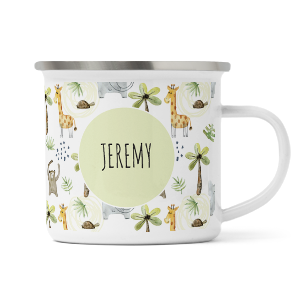 personalised safari animals enamel mug