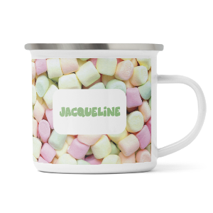 personalised marshmallows enamel mug