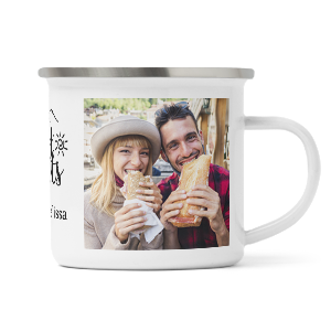 personalised happy moments photo upload enamel mug