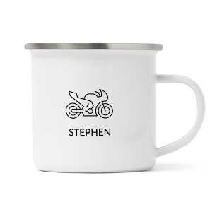 personalised motorbike enamel mug