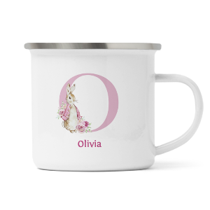 personalised pink rabbit letter o enamel mug