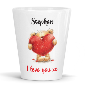 personalised teddy bear with big red heart latte mug