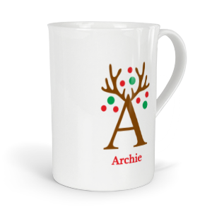 personalised antler baubles letter A fine bone china mug