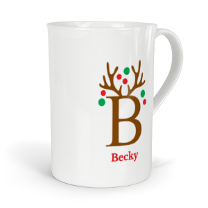 personalised antler baubles letter B fine bone china mug