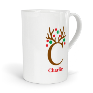 personalised antler baubles letter C fine bone china mug