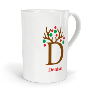personalised antler baubles letter D fine bone china mug