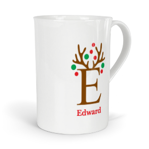 personalised antler baubles letter E fine bone china mug