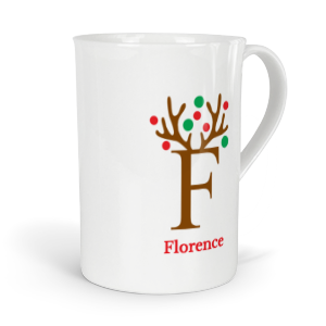 personalised antler baubles letter F fine bone china mug