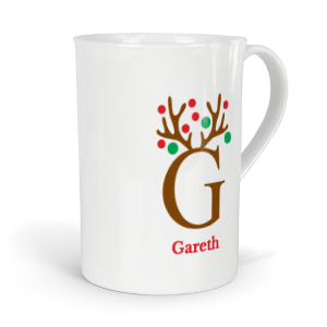 personalised antler baubles letter G fine bone china mug