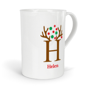 personalised antler baubles letter H fine bone china mug