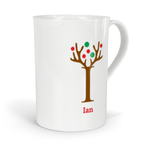 personalised antler baubles letter I fine bone china mug