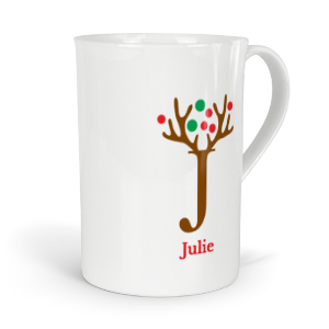 personalised antler baubles letter J fine bone china mug