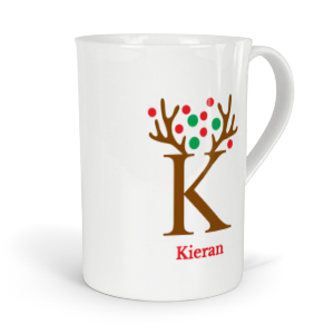 personalised antler baubles letter K fine bone china mug