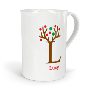 personalised antler baubles letter L fine bone china mug