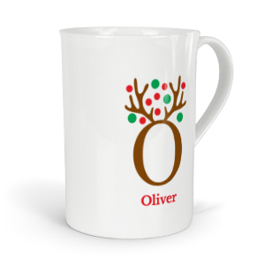 personalised antler baubles letter O fine bone china mug