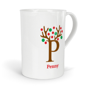 personalised antler baubles letter P fine bone china mug