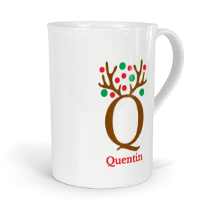 personalised antler baubles letter Q fine bone china mug