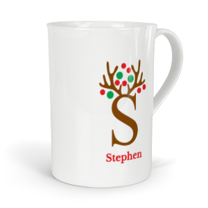 personalised antler baubles letter S fine bone china mug