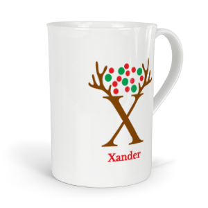 personalised antler baubles letter X fine bone china mug