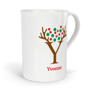 personalised antler baubles letter Y fine bone china mug