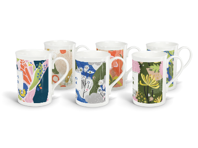 personalised verdant fine bone china mugs (set of 6)