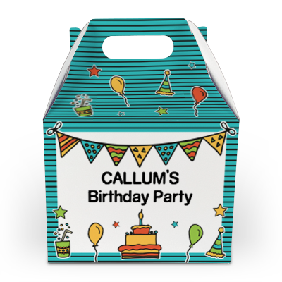 bunting cake and balloons party boxes