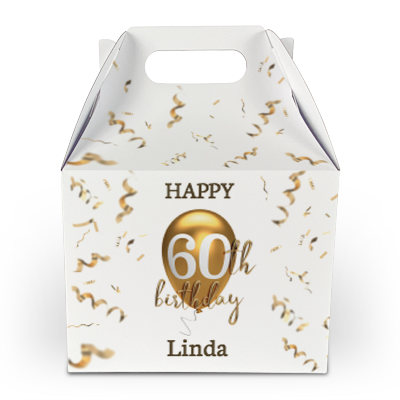 60th gold balloon party boxes