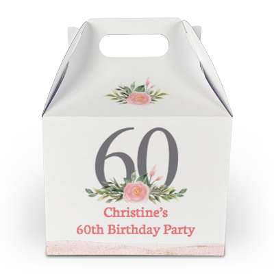 60th pink flower party boxes
