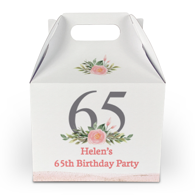 65th pink flower party boxes