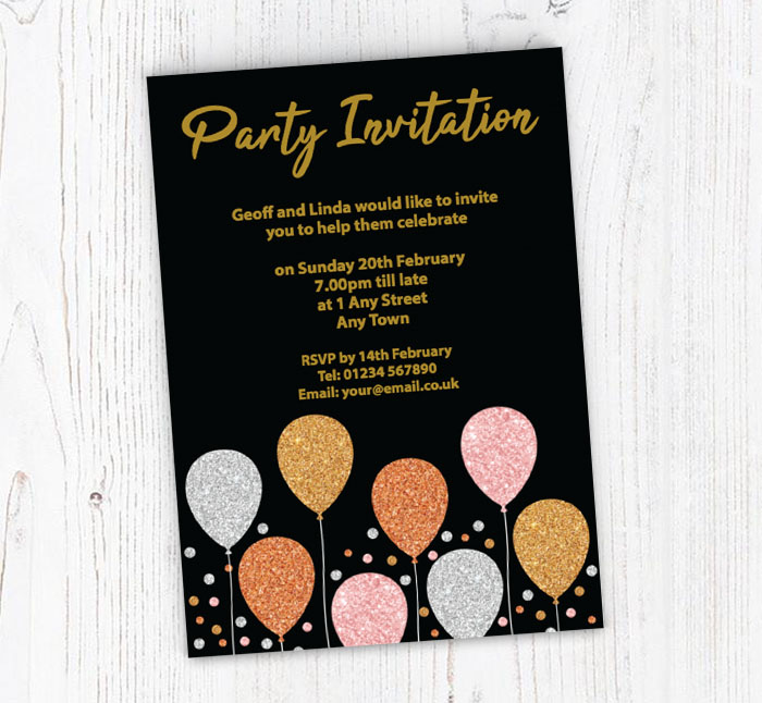 glitter balloons party invitations