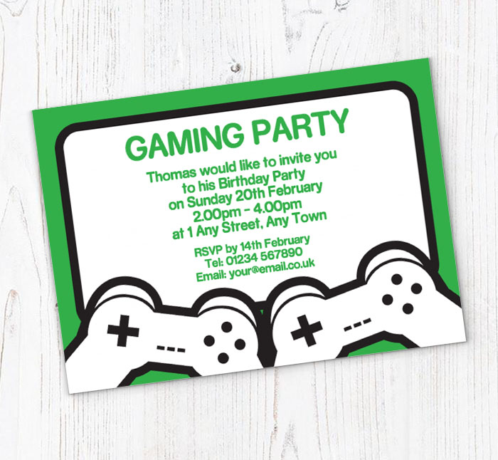 green gaming party invitations