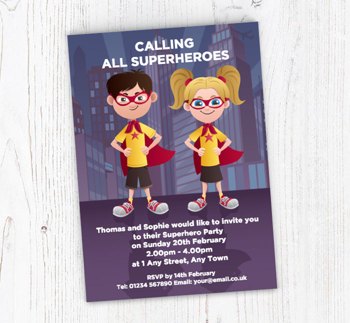 superhero joint birthday party invitations