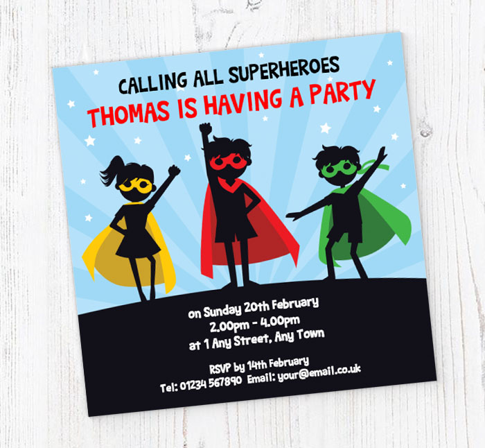 silhouette superhero party invitations