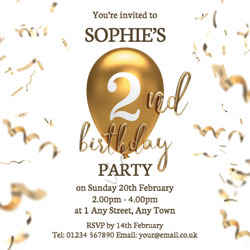 2nd gold birthday balloon invitations