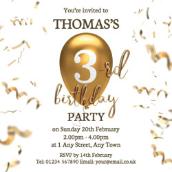 3rd gold birthday balloon invitations