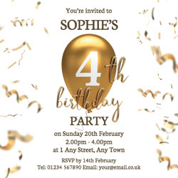 4th gold birthday balloon invitations